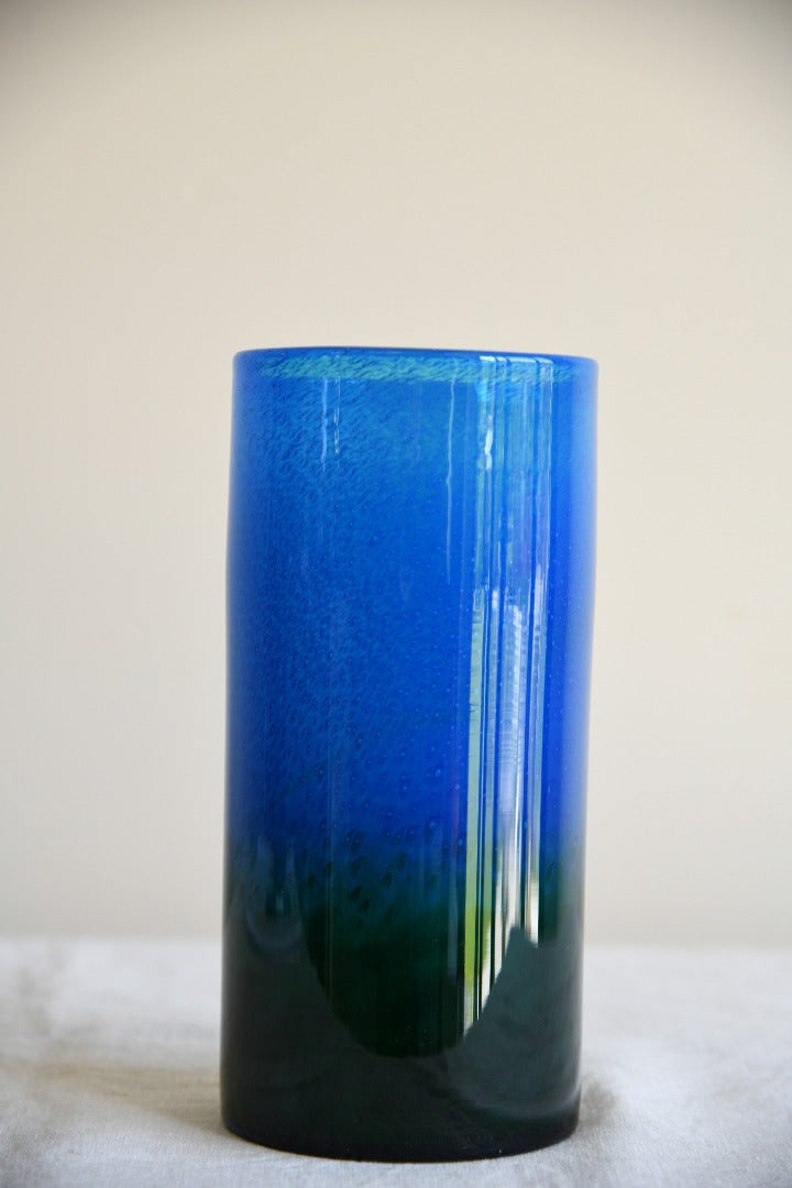 John Orwar Lake Ekenas Sweden Blue & Green Cylinder Glass Vase