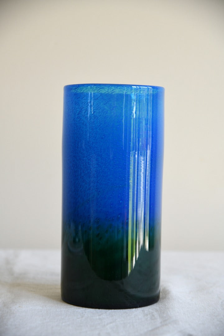 John Orwar Lake Ekenas Sweden Blue & Green Cylinder Glass Vase