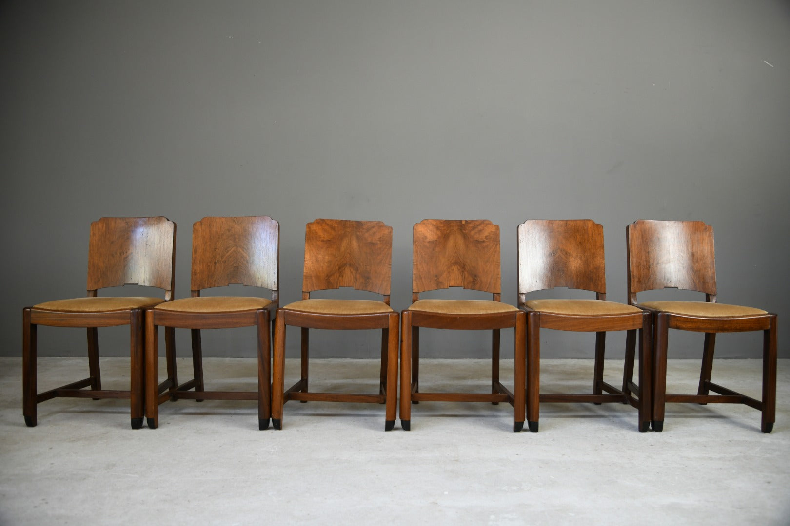 Set 6 Art Deco Walnut Dining Chairs