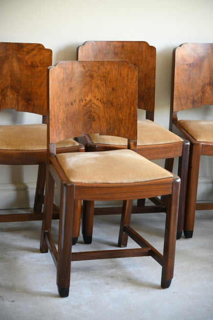 Set 6 Art Deco Walnut Dining Chairs