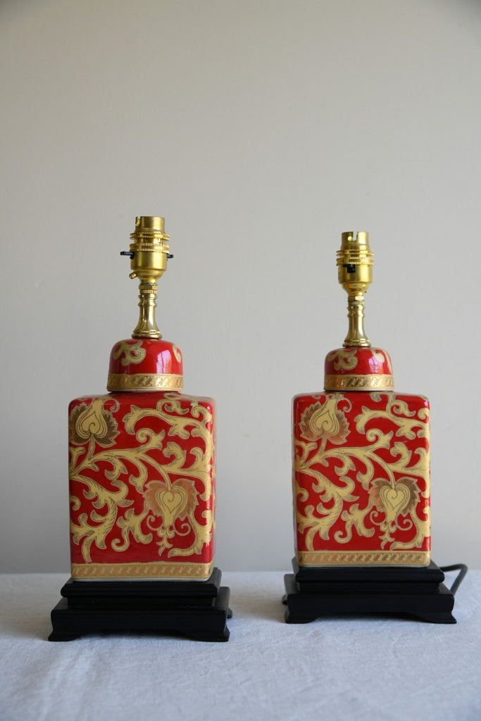 Pair Oriental Style Red & Gold Table Lamps