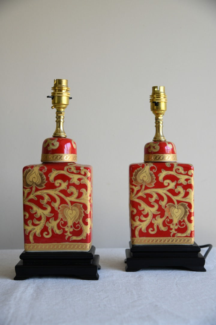 Pair Oriental Style Red & Gold Table Lamps