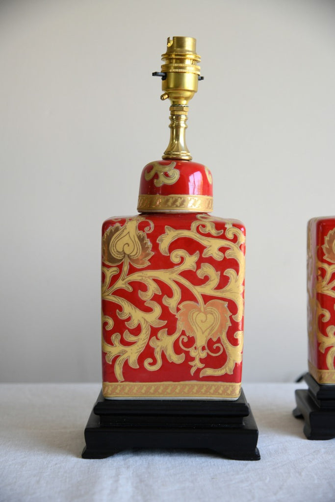 Pair Oriental Style Red & Gold Table Lamps