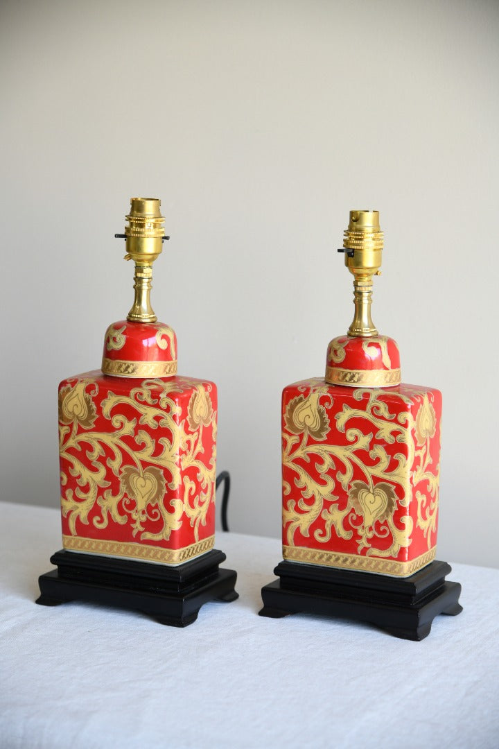 Pair Oriental Style Red & Gold Table Lamps