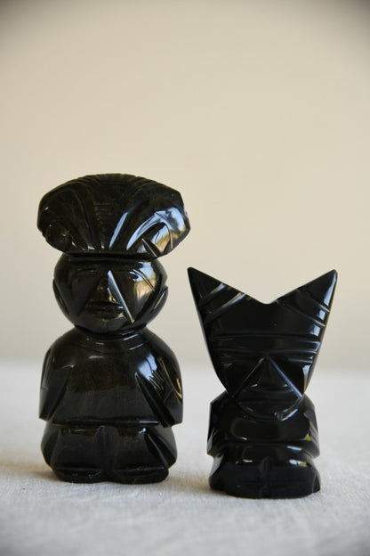 Two Carved Black Onyx Inca Figures