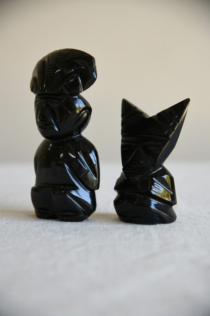 Two Carved Black Onyx Inca Figures