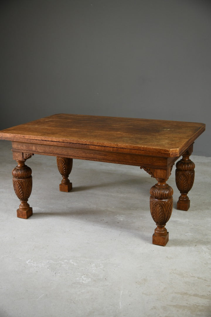 Large Oak Extending Draw Leaf Dining Table