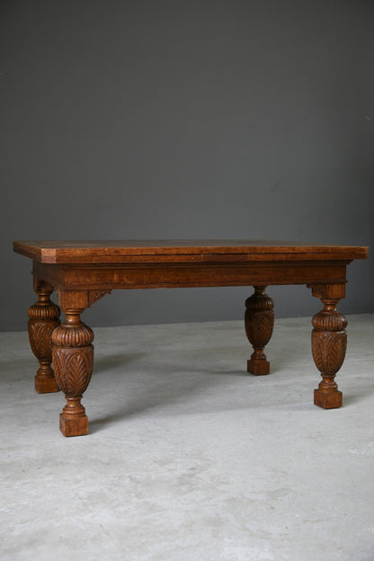 Large Oak Extending Draw Leaf Dining Table