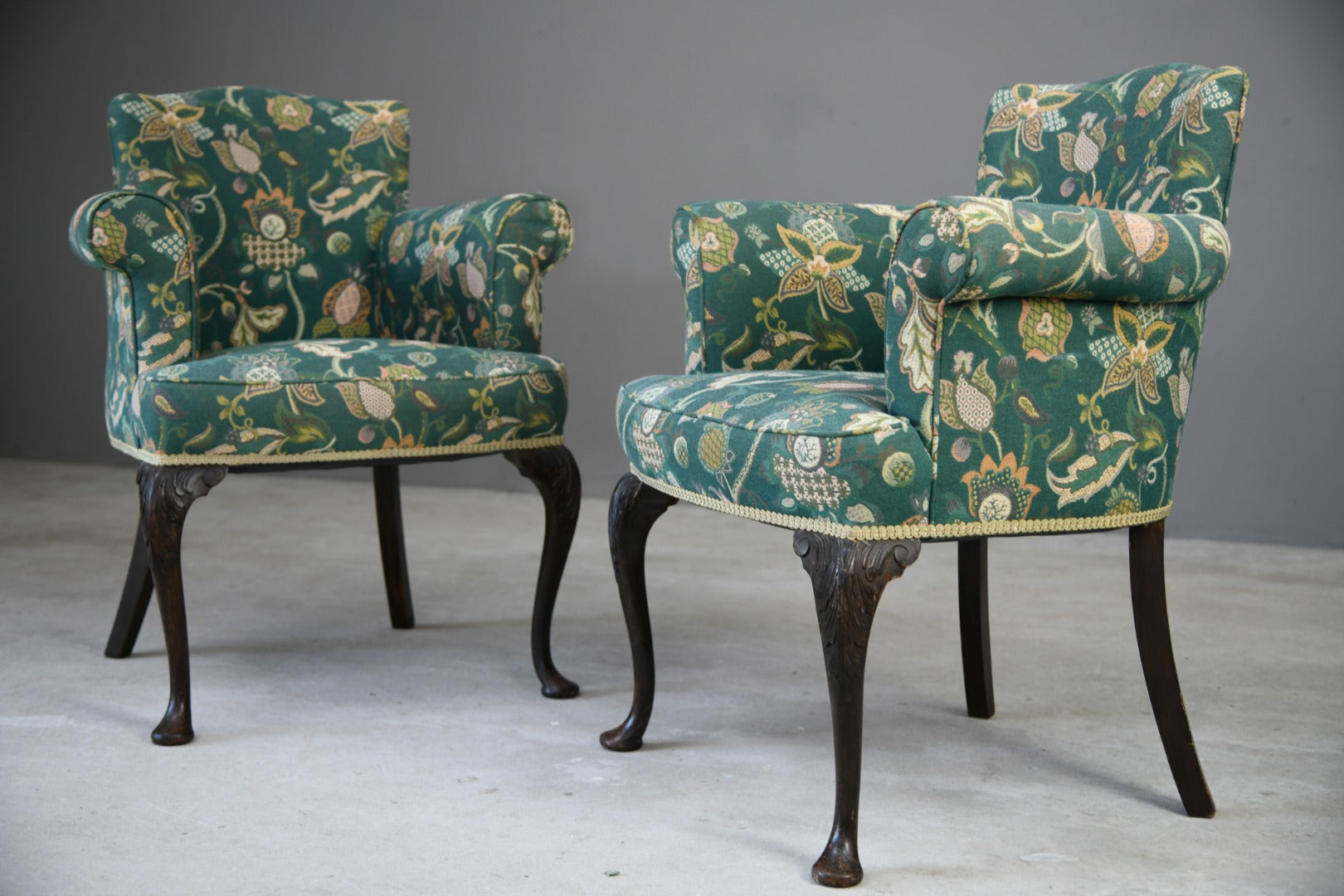 Pair Antique Style Upholstered Chairs