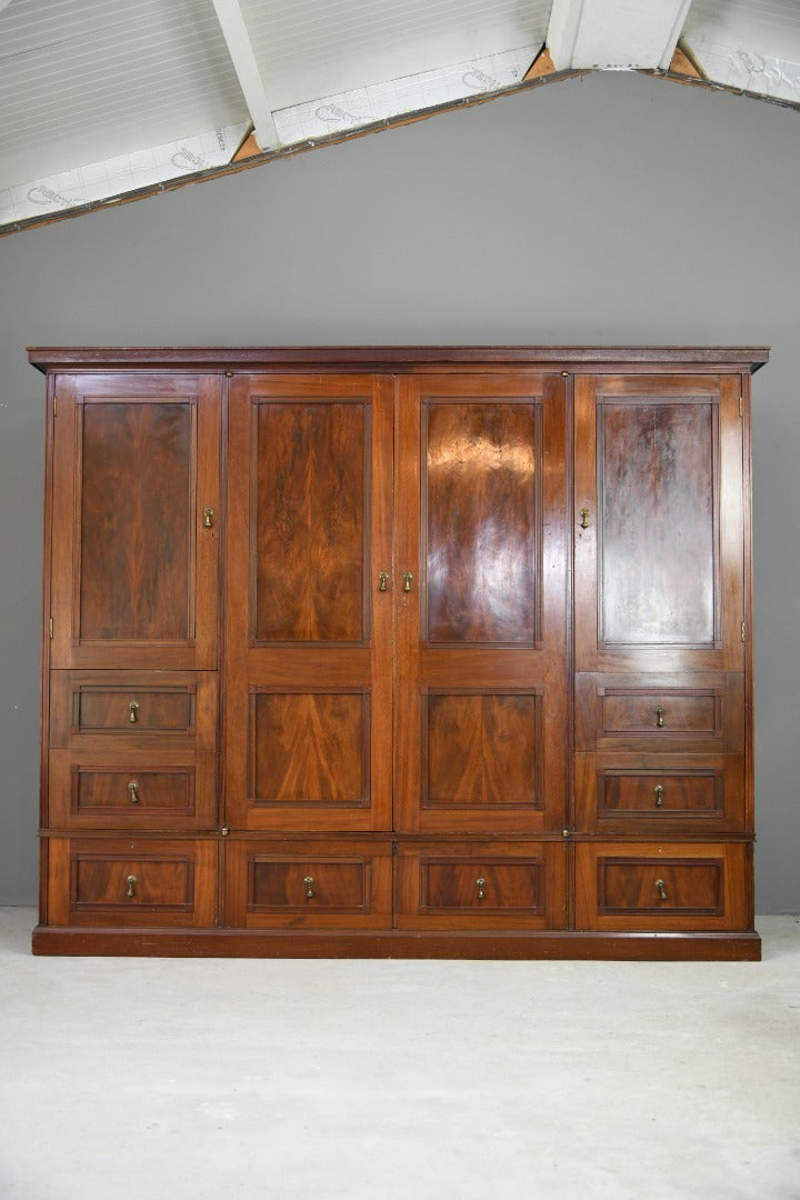 Antique Edwardian Mahogany Triple Wardrobe