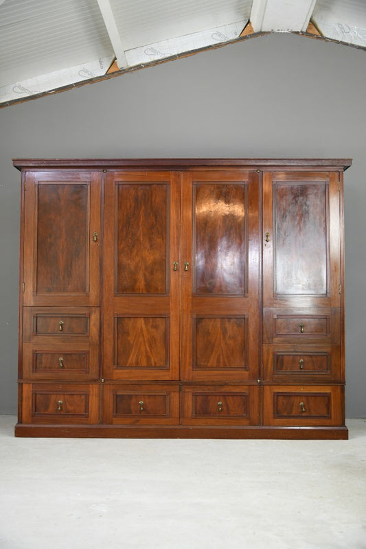 Antique Edwardian Mahogany Triple Wardrobe