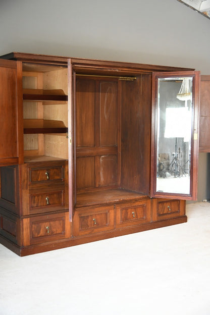 Antique Edwardian Mahogany Triple Wardrobe