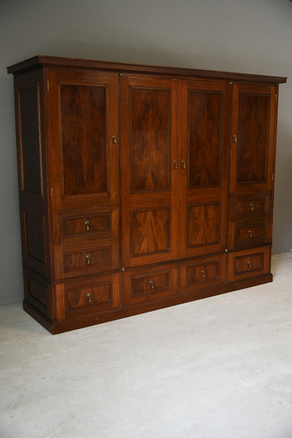 Antique Edwardian Mahogany Triple Wardrobe