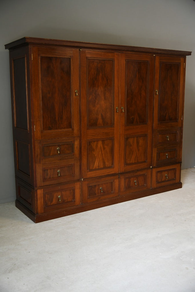 Antique Edwardian Mahogany Triple Wardrobe
