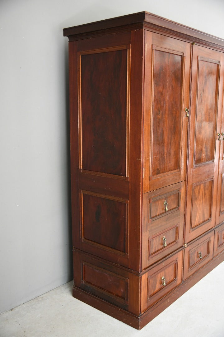 Antique Edwardian Mahogany Triple Wardrobe