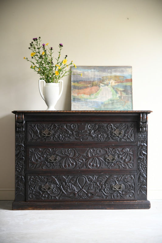 Victorian Carved Oak Chest of Drawers