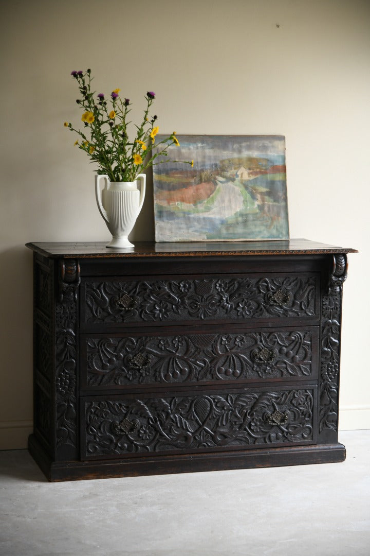 Victorian Carved Oak Chest of Drawers