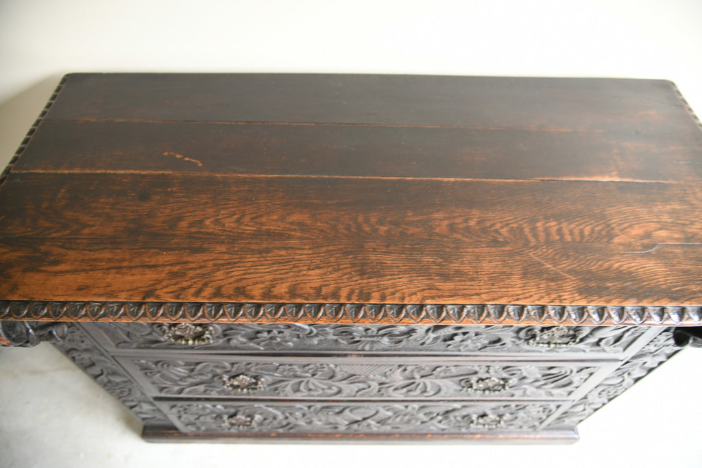 Victorian Carved Oak Chest of Drawers