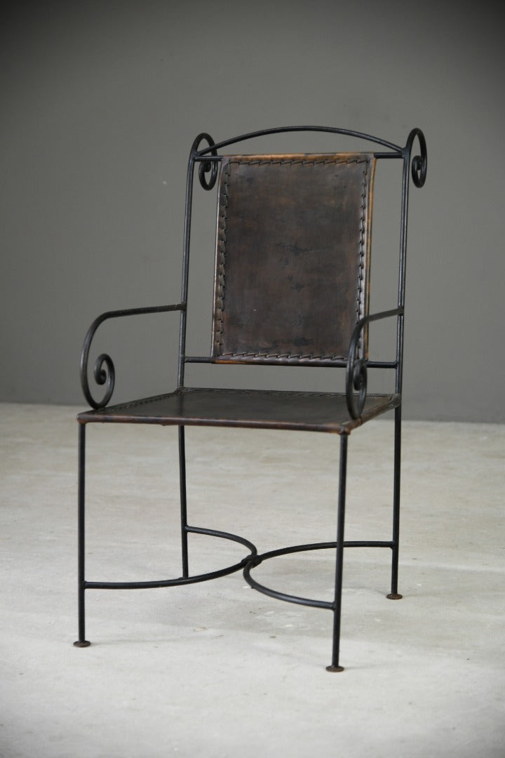Single Spanish Iron & Leather Chair