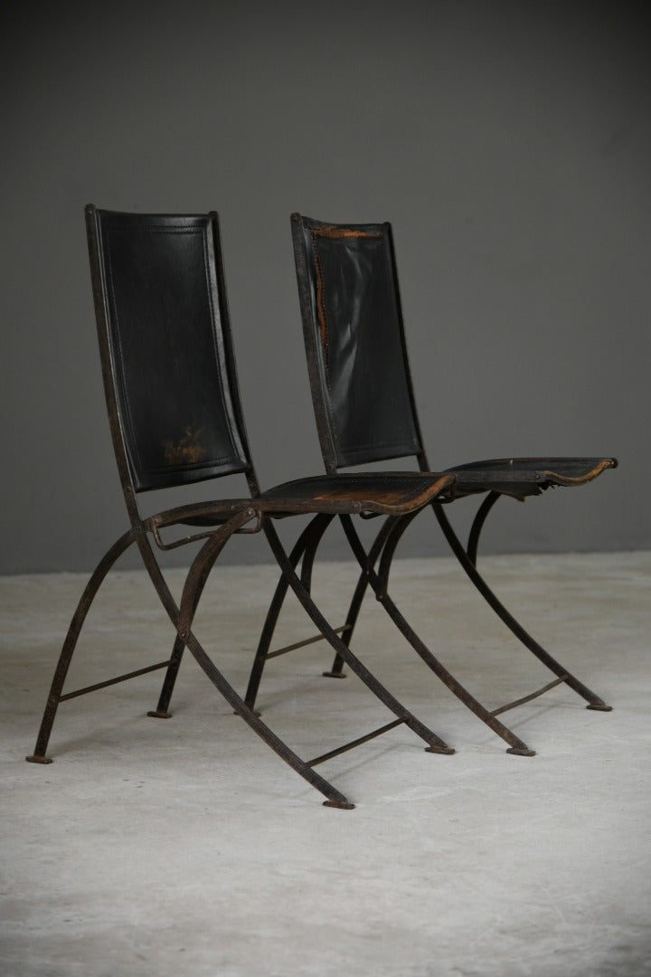 Late 19th Century French Iron & Leather Chairs