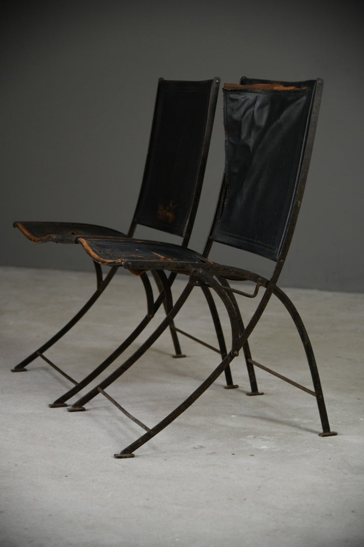 Late 19th Century French Iron & Leather Chairs