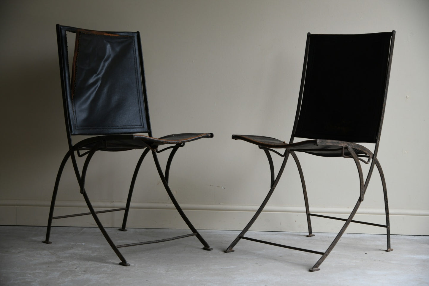 Late 19th Century French Iron & Leather Chairs