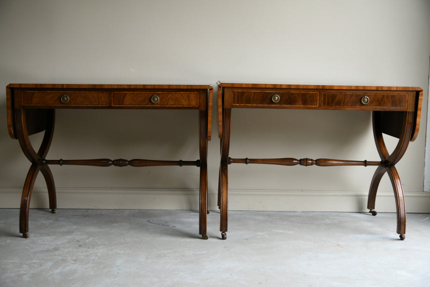 Pair Reproduction Mahogany Sofa Tables