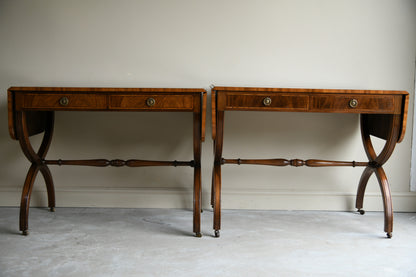 Pair Reproduction Mahogany Sofa Tables