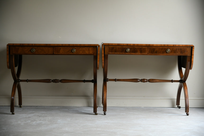 Pair Reproduction Mahogany Sofa Tables