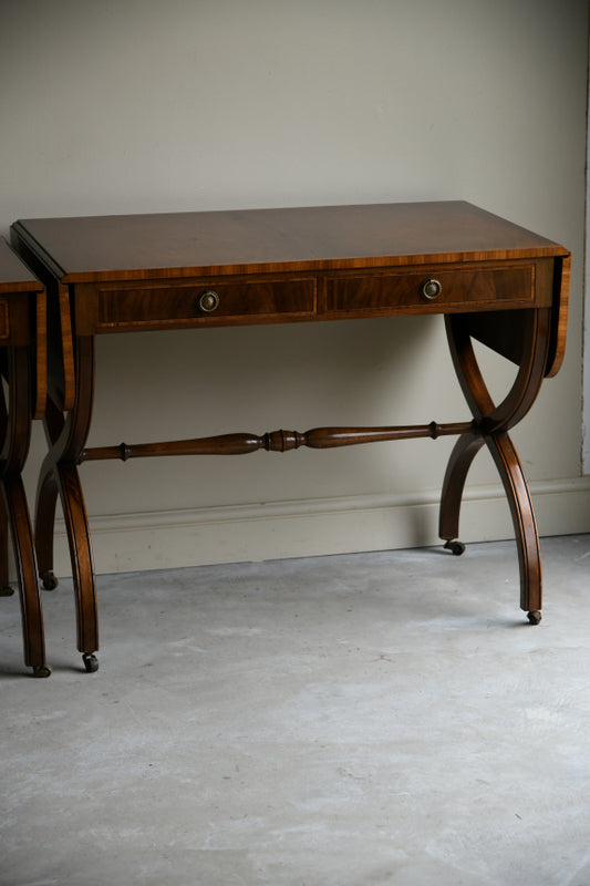 Pair Reproduction Mahogany Sofa Tables