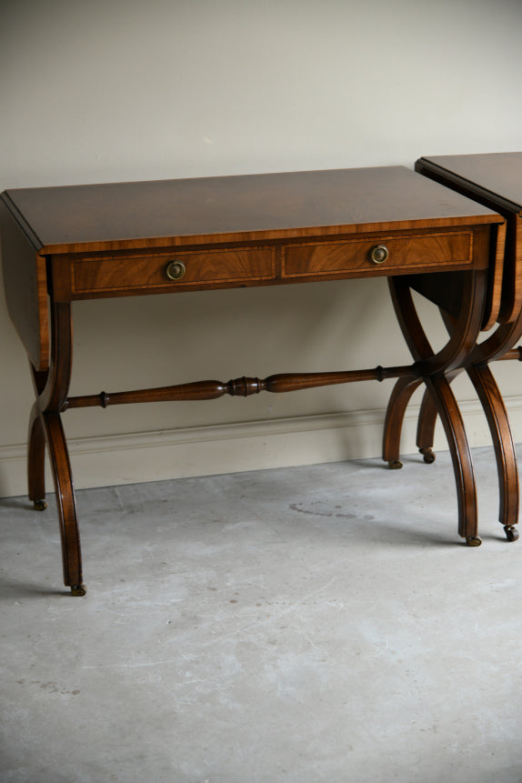 Pair Reproduction Mahogany Sofa Tables