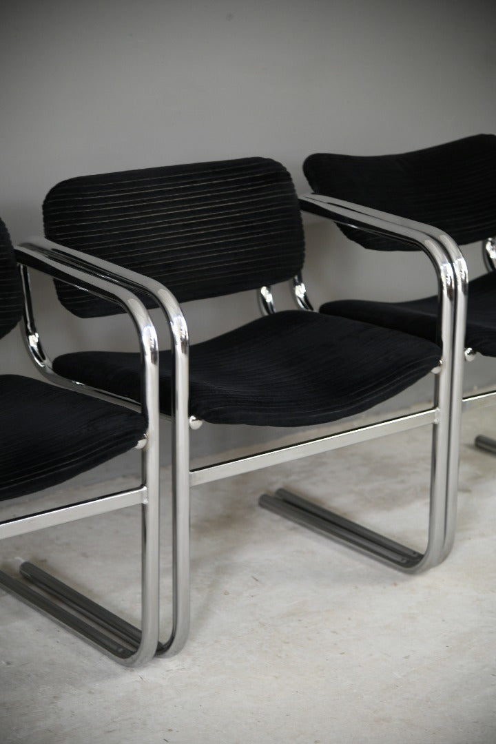 6 Retro Pieff Cantilever Chrome Dining Chairs