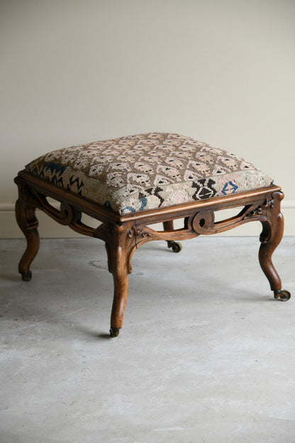 Continental Walnut Kilim Footstool