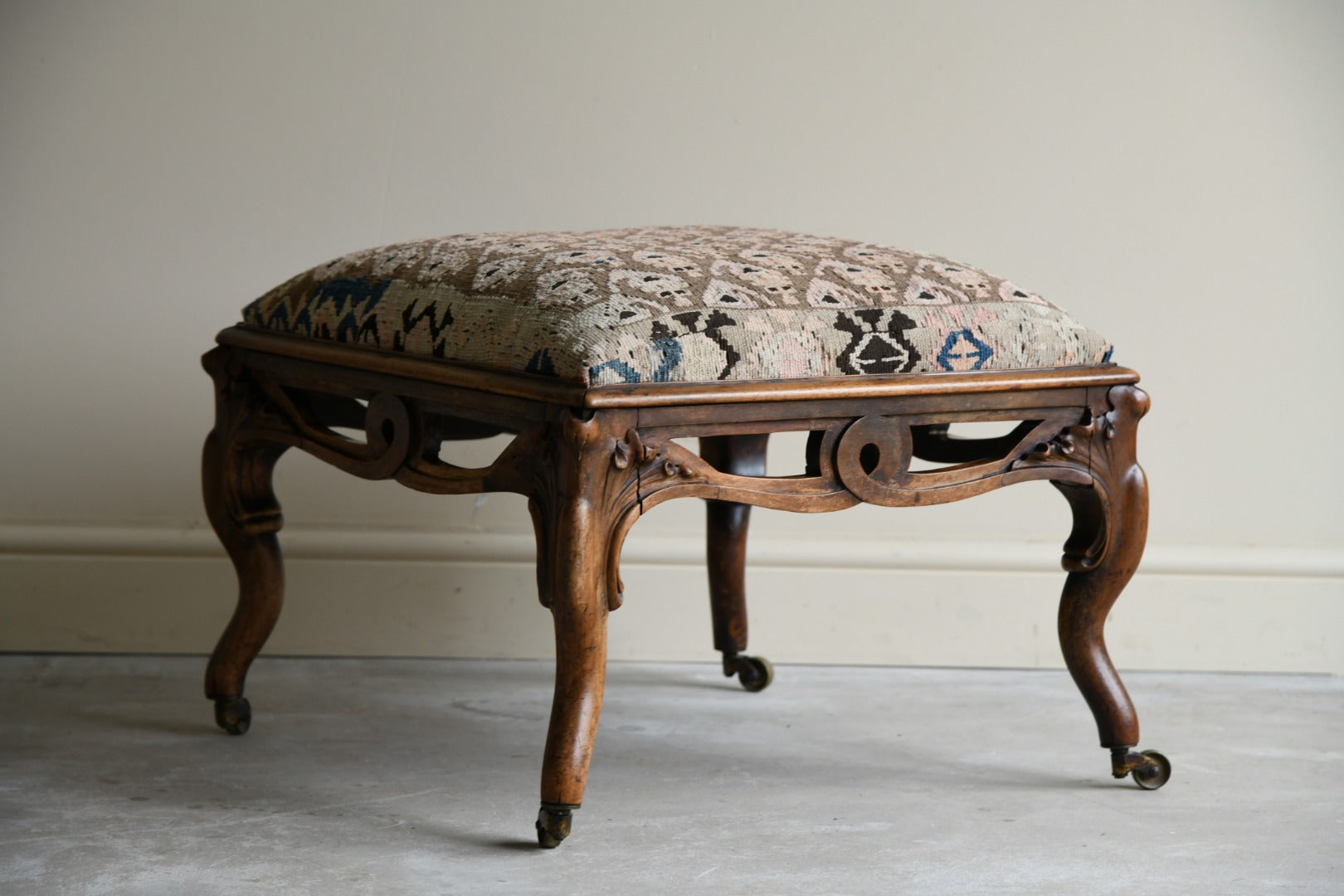 Continental Walnut Kilim Footstool