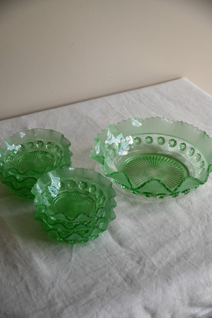 Vintage Green Glass Dessert Set