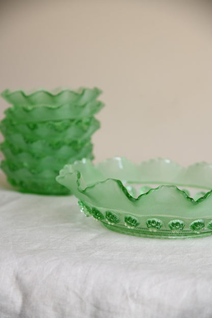 Vintage Green Glass Dessert Set