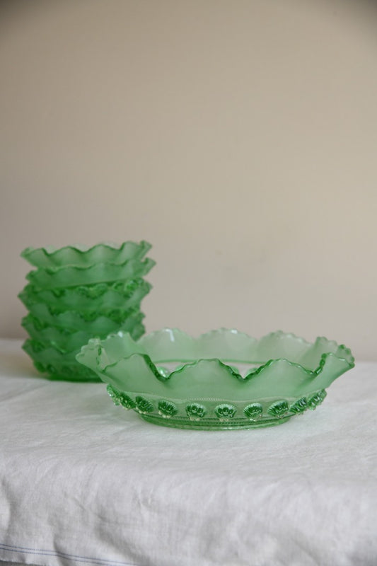 Vintage Green Glass Dessert Set