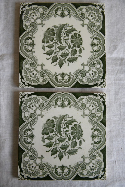 2 Minton Victorian Green Tiles