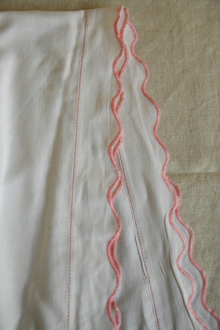 Pair Vintage Bed Sheets Pink Scalloped Edge