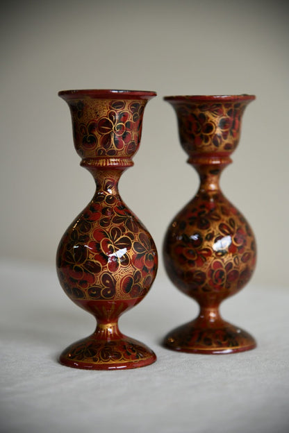 Pair Red Kashmiri Candlesticks