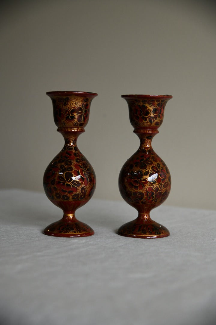 Pair Red Kashmiri Candlesticks