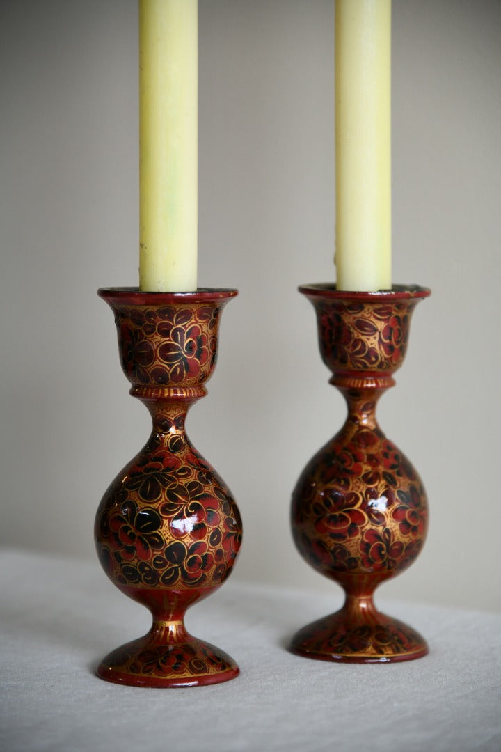 Pair Red Kashmiri Candlesticks