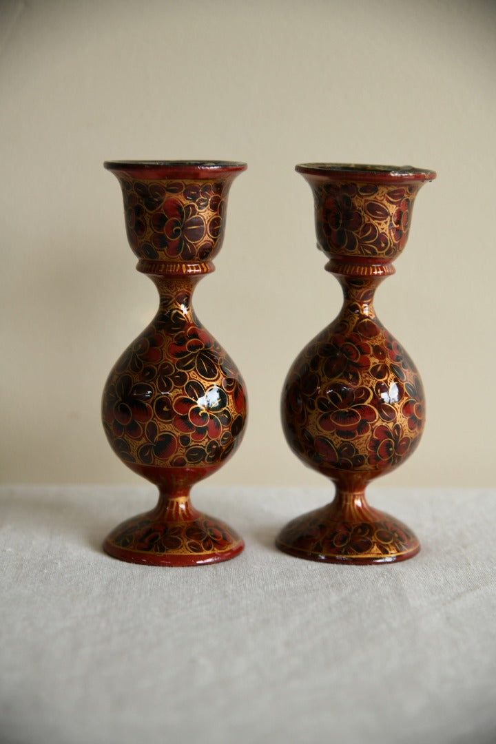 Pair Red Kashmiri Candlesticks