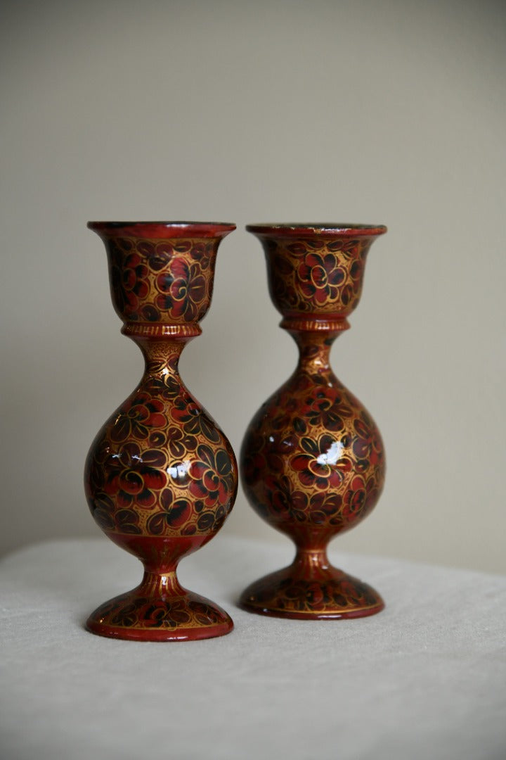 Pair Red Kashmiri Candlesticks