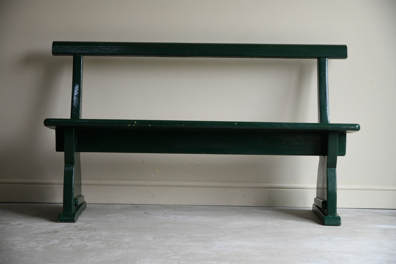 Vintage Green Painted Pine Bench