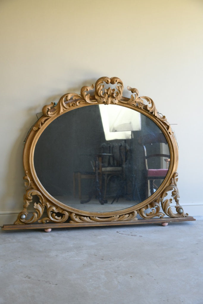 Large Gilt Wood Oval Overmantle Mirror