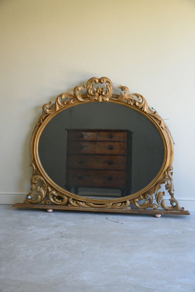 Large Gilt Wood Oval Overmantle Mirror