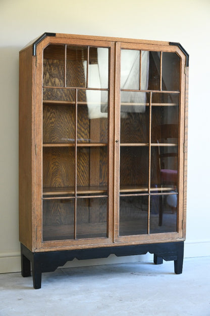 1930s Oak Art Deco Glazed Bookcase