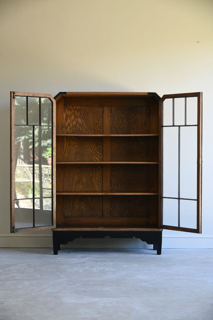 1930s Oak Art Deco Glazed Bookcase