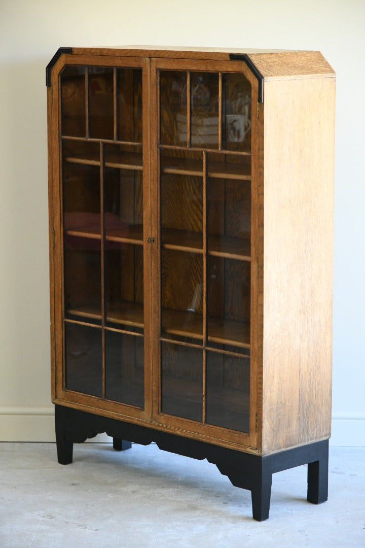 1930s Oak Art Deco Glazed Bookcase